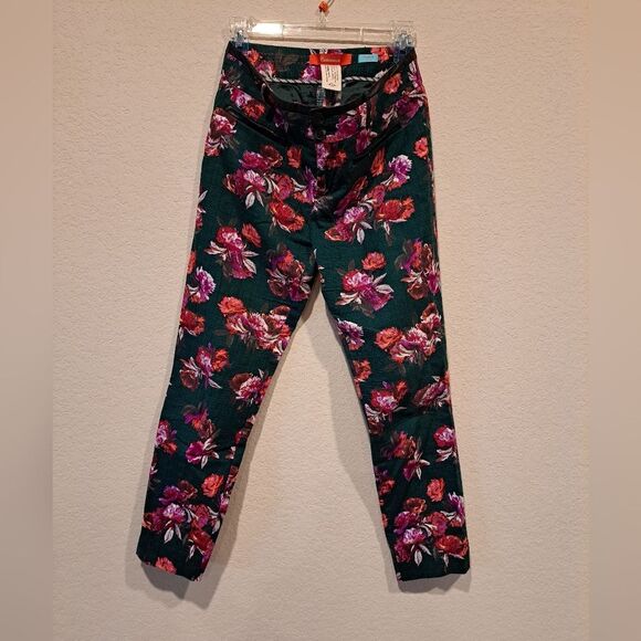Anthropologie Cartonnier Charlie Floral Ankle Trousers Dark Green Women's size 4 - Picture 2 of 6